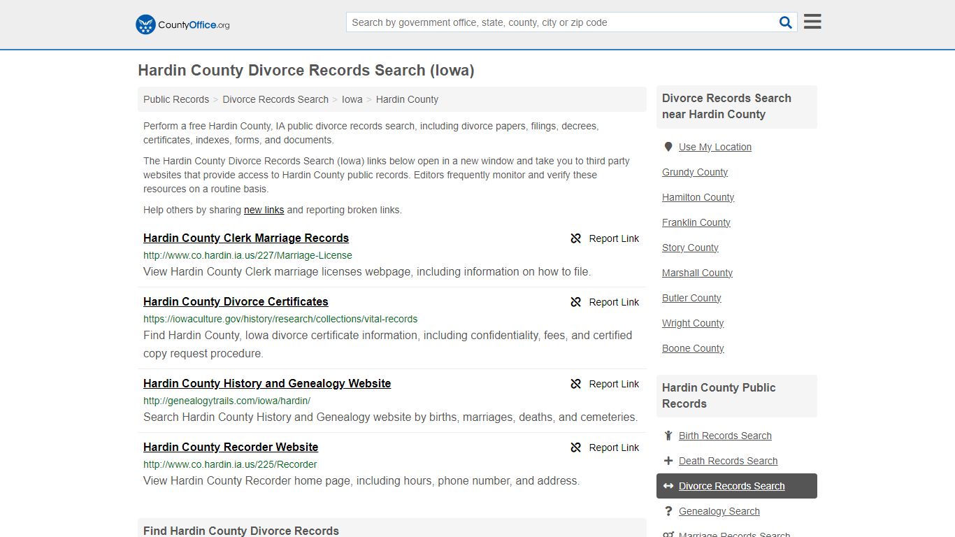 Hardin County Divorce Records Search (Iowa) - County Office